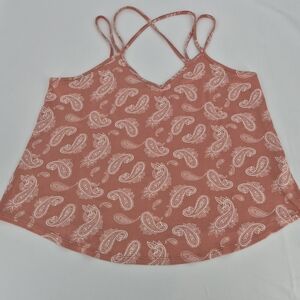 Papermoon Paisley Print Tank Top Coral Orange Strappy Back Large Petite Boho
